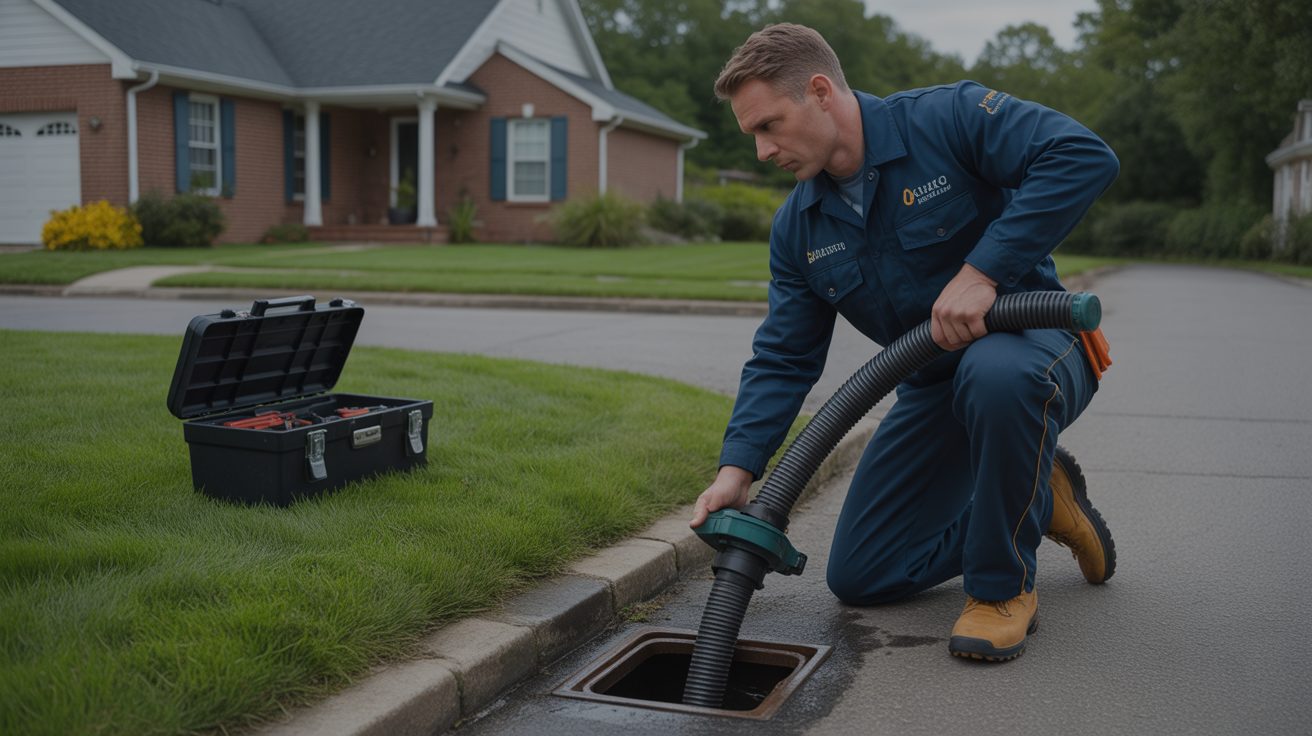 Blocked Drains technician working on-site in Southampton
